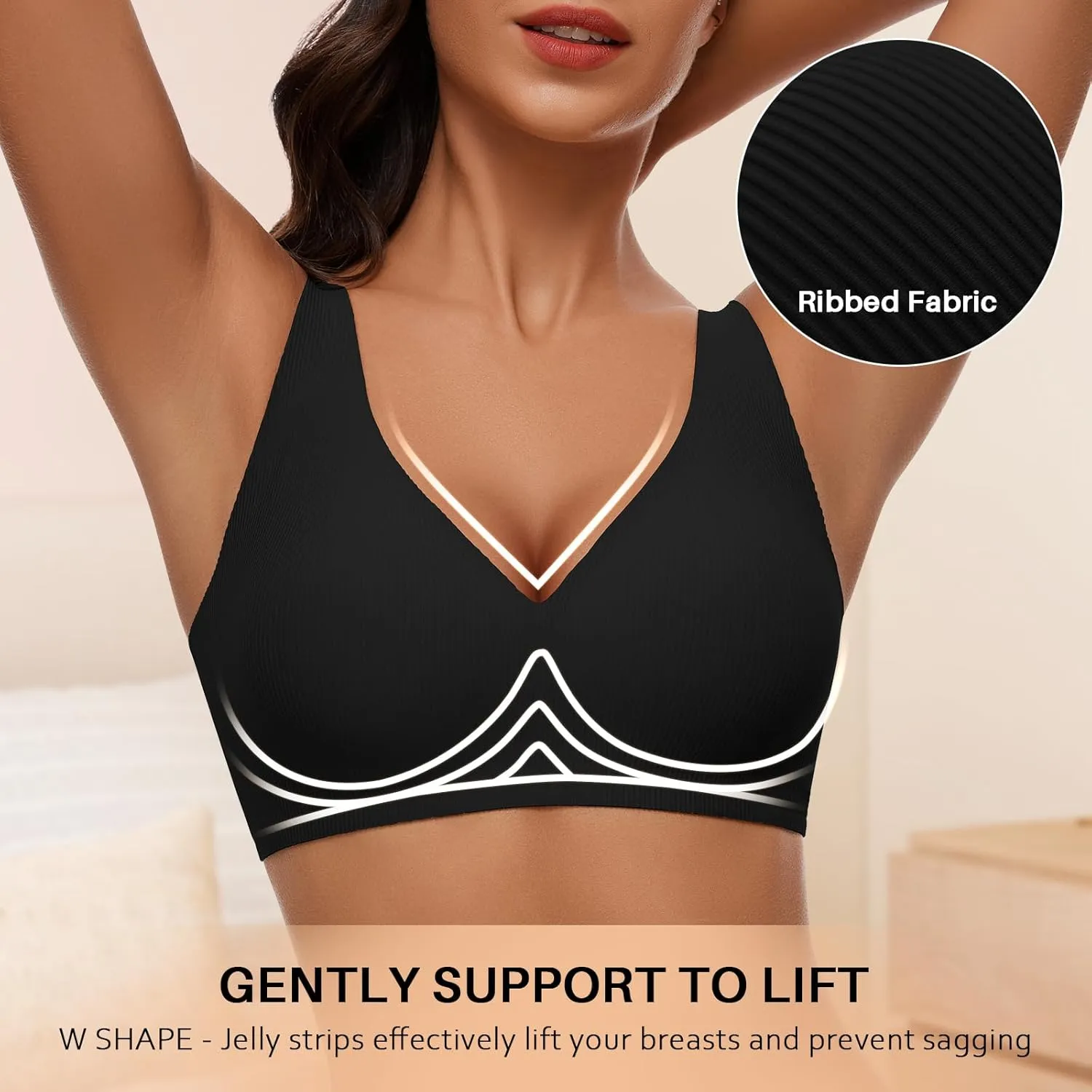 WOWENY Deep V Bras for Women No Underwire Smooth Wireless Bralettes Comfort Seamless Plunge Bra with Support