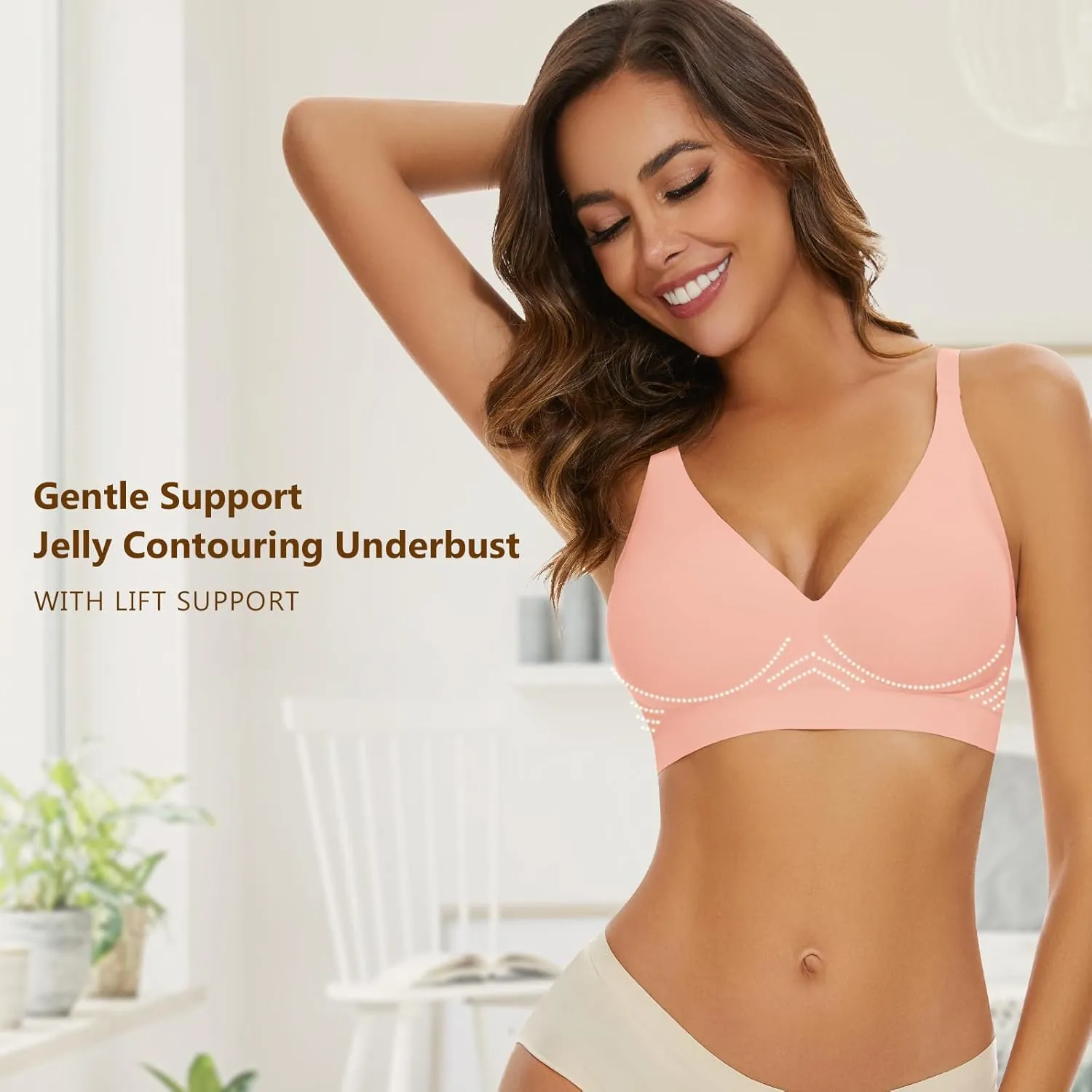 WOWENY Deep V Bras for Women No Underwire Smooth Wireless Bralettes Comfort Seamless Plunge Bra with Support