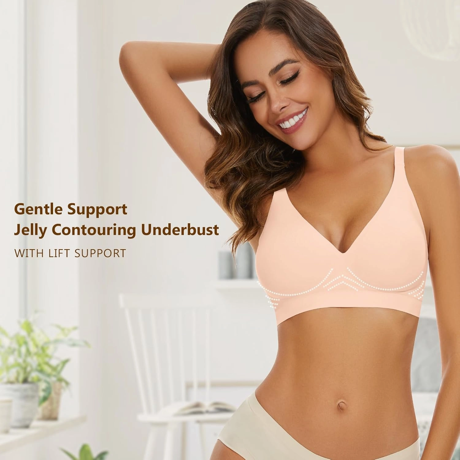 WOWENY Deep V Bras for Women No Underwire Smooth Wireless Bralettes Comfort Seamless Plunge Bra with Support