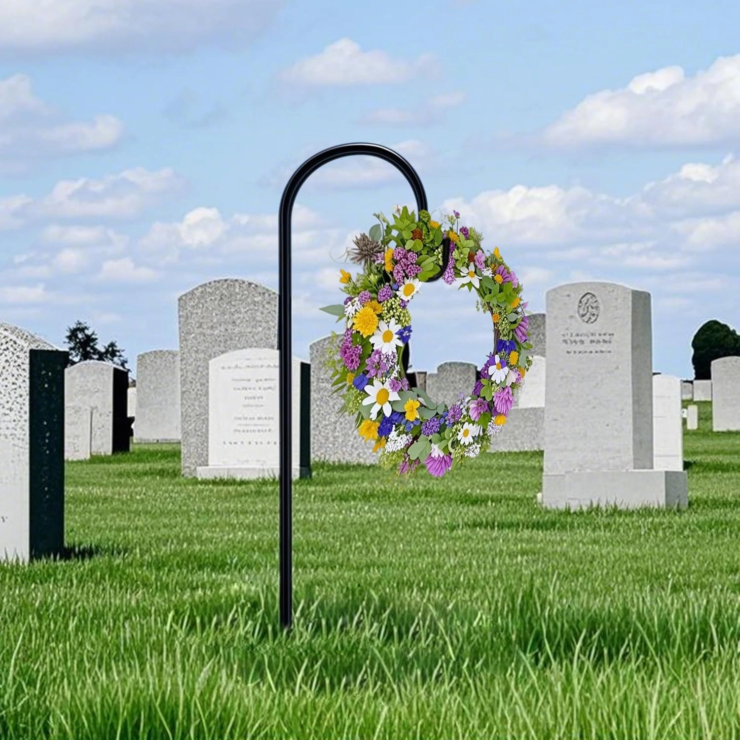 Wreath Stand for Cemetery In Ground, Christmas Wreath Hanger for Display Funeral, Heavy Duty Grave Marker Garland Hook for Memorial Gravestone (1 Pcs)