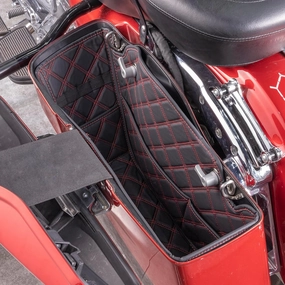 Wsays Upgraded Saddlebag Liners with 4 Side Tool Pockets Inserts Red Thread Organizers Bag Non-Stretched Compatible with Harley Touring 2014-2023 Factory Saddlebag Non-Tapered Black