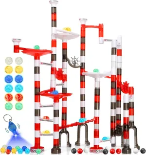 WTOR 216Pcs Marble Run with 12 Glow in The Dark Glass Marbles - Marble Maze Game Building Toy for Kid, Marble Track Race Set & STEM Learning Toy Gift for Boy Girl Age 4 5 6 7 8 9 