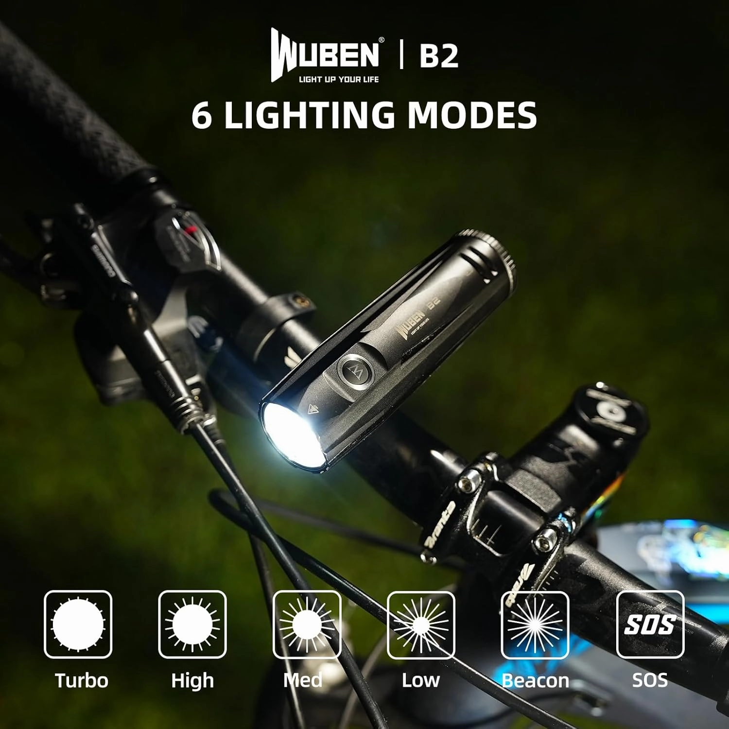WUBEN B2 Bike Lights Rechargeable, 1300 High Lumen LED Bike Lights USB-C Rechargeable, Front and Back Flash Light 6 Modes, IP68 Waterproof Bike Headlight Taillight