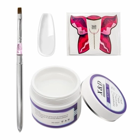 X&D Gel Nail Polish Kit UV Polygel Quick Dry 56g Natural Clear Color Nail Extension with Nail Form, Acrylic Nail Sable Brush with Cap Set(Transparent)