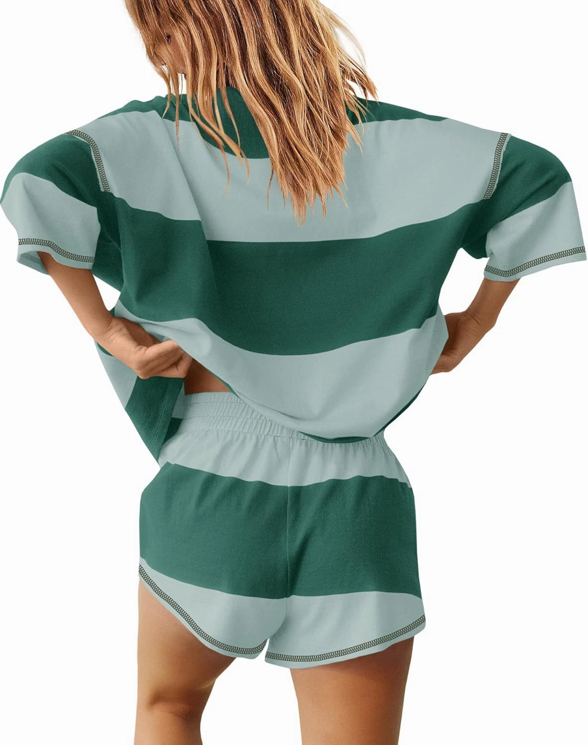 Yanekop Womens 2 Piece Outfits Summer Striped Workout Set Oversized Matching Lounge Sets Quarter Zip Shirt and Shorts