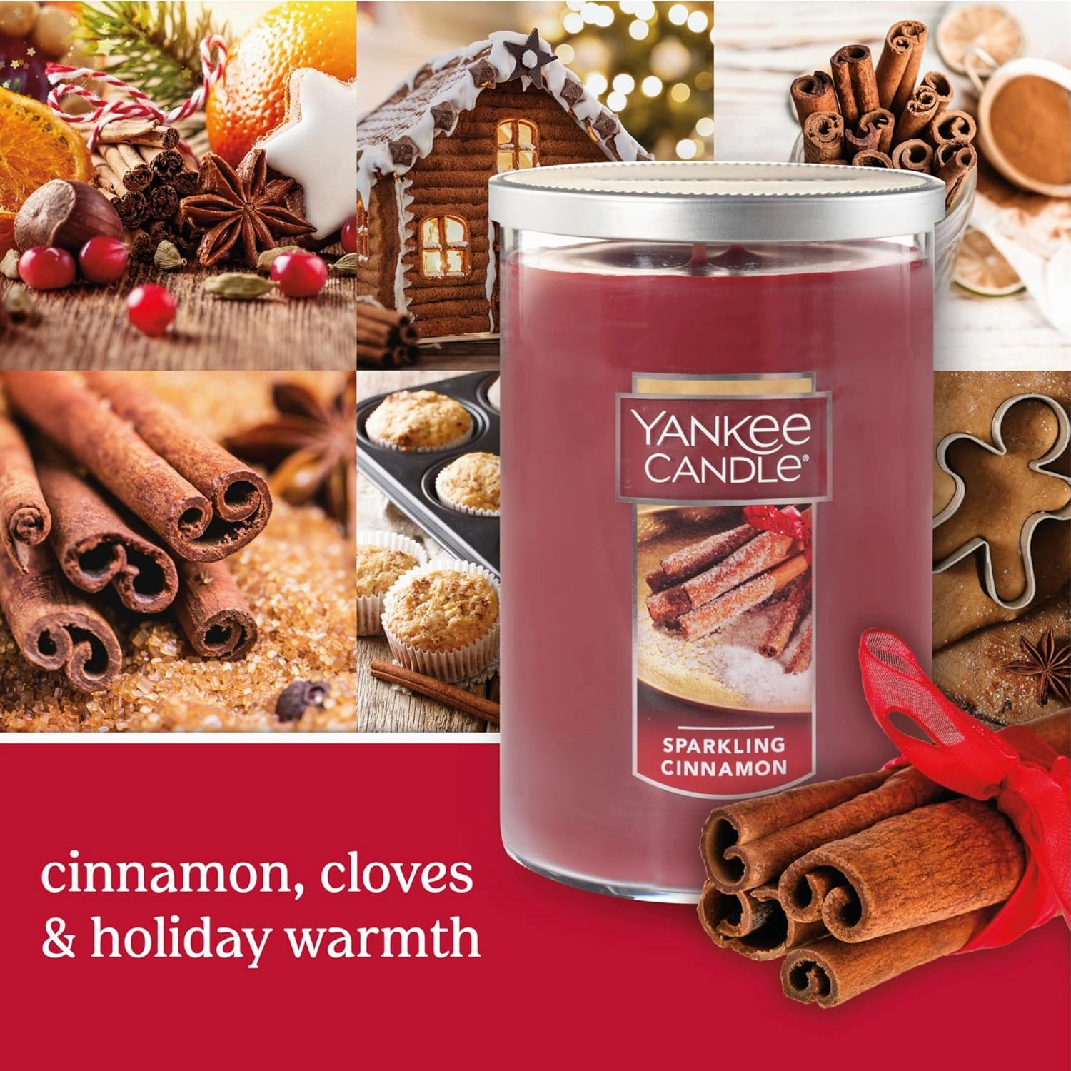 Yankee Candle Sparkling Cinnamon, Classic 22oz Large Dual-Wick Tumbler Candle, Long-Lasting Burn Time, Ideal for Holidays and Gift-Giving