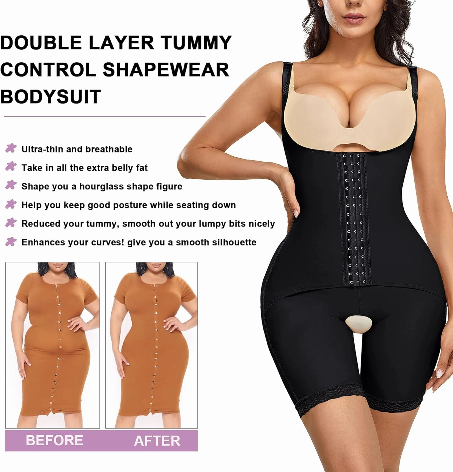 YERKOAD Shaper Bodysuit for Women, High Waist Double Tummy Control Shapewear Butt Lifter Fajas Waist Trainer Shorts