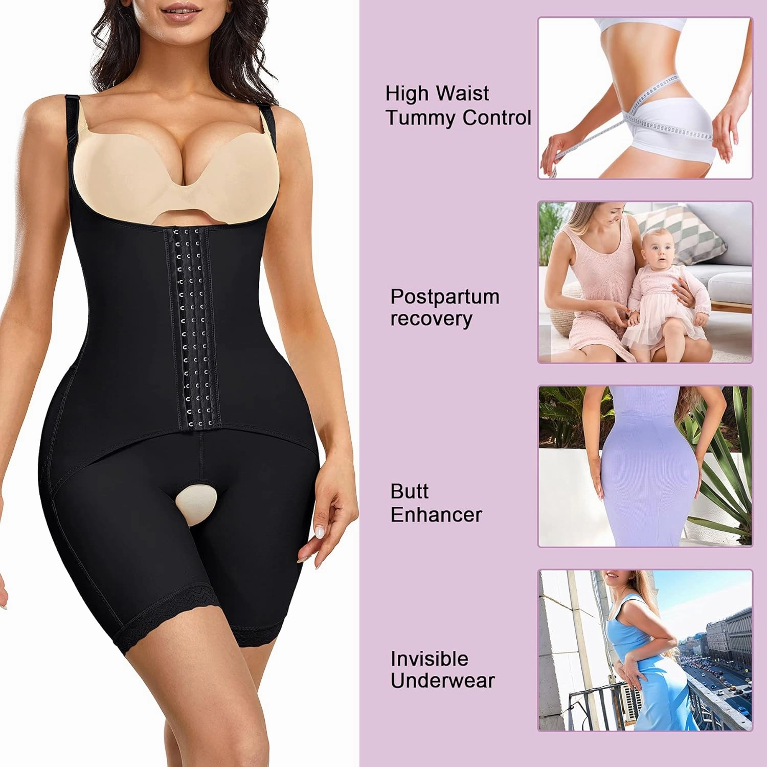 YERKOAD Shaper Bodysuit for Women, High Waist Double Tummy Control Shapewear Butt Lifter Fajas Waist Trainer Shorts