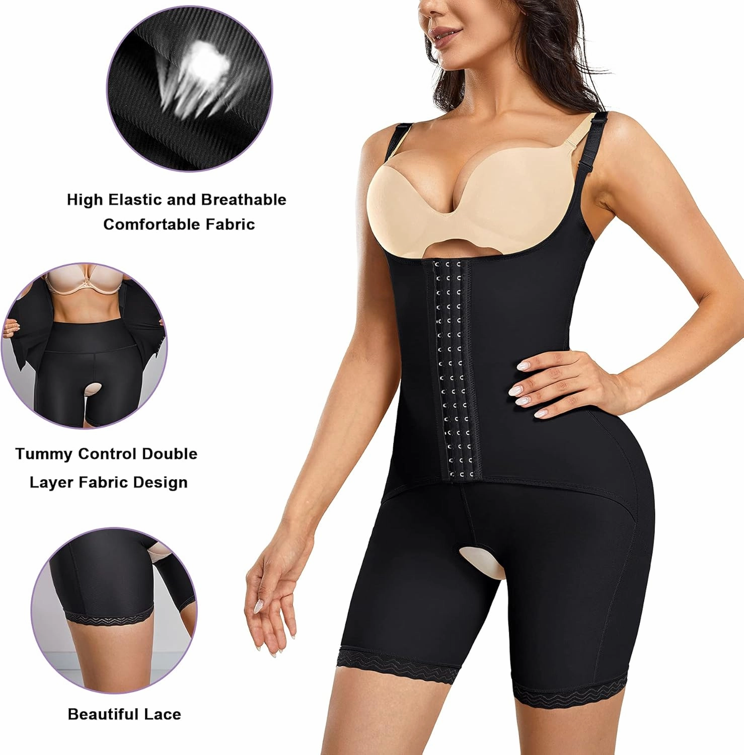 YERKOAD Shaper Bodysuit for Women, High Waist Double Tummy Control Shapewear Butt Lifter Fajas Waist Trainer Shorts
