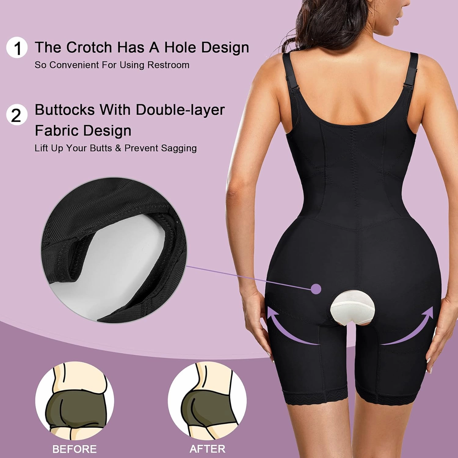 YERKOAD Shaper Bodysuit for Women, High Waist Double Tummy Control Shapewear Butt Lifter Fajas Waist Trainer Shorts