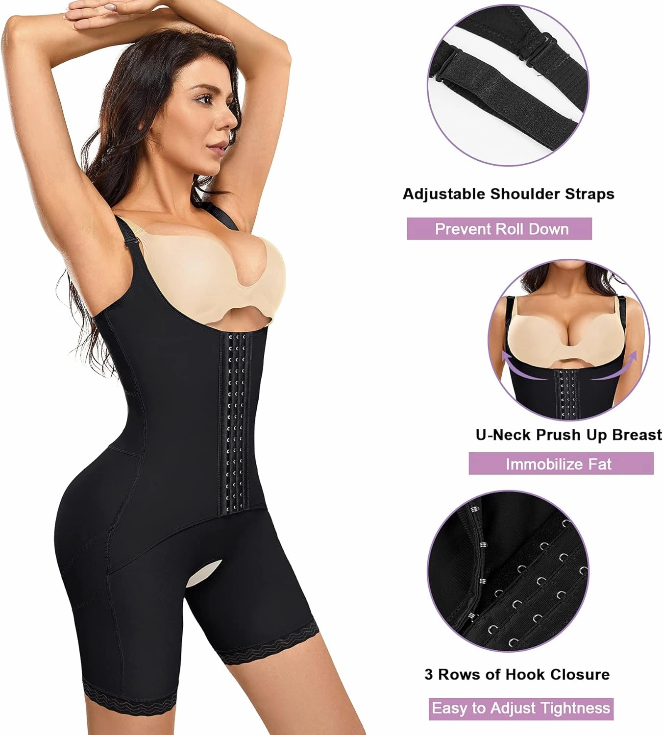 YERKOAD Shaper Bodysuit for Women, High Waist Double Tummy Control Shapewear Butt Lifter Fajas Waist Trainer Shorts