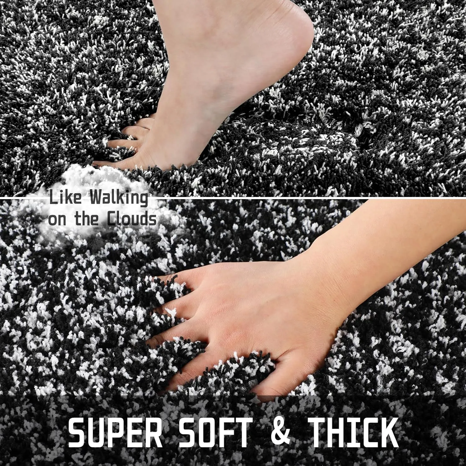 Yimobra Bath Rugs for Bathroom 32x20, Ultra Soft and Water Absorbent Bath Mats, Non Slip Plush Shower Rugs, Microfiber Thick Matts for Bathroom Floor/Tub, Machine Washable, 32"x 20", Black and White