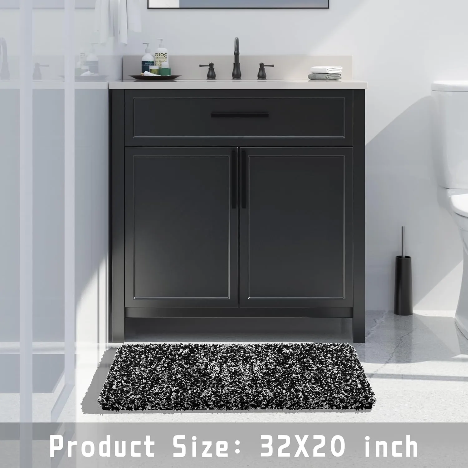 Yimobra Bath Rugs for Bathroom 32x20, Ultra Soft and Water Absorbent Bath Mats, Non Slip Plush Shower Rugs, Microfiber Thick Matts for Bathroom Floor/Tub, Machine Washable, 32"x 20", Black and White