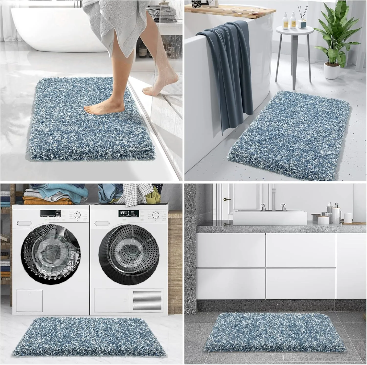Yimobra Bath Rugs for Bathroom 32x20, Ultra Soft and Water Absorbent Bath Mats, Non Slip Plush Shower Rugs, Microfiber Thick Matts for Bathroom Floor/Tub, Machine Washable, Denim Blue and White