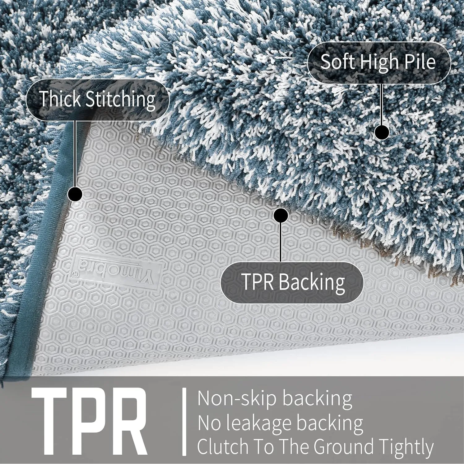 Yimobra Bath Rugs for Bathroom 32x20, Ultra Soft and Water Absorbent Bath Mats, Non Slip Plush Shower Rugs, Microfiber Thick Matts for Bathroom Floor/Tub, Machine Washable, Denim Blue and White