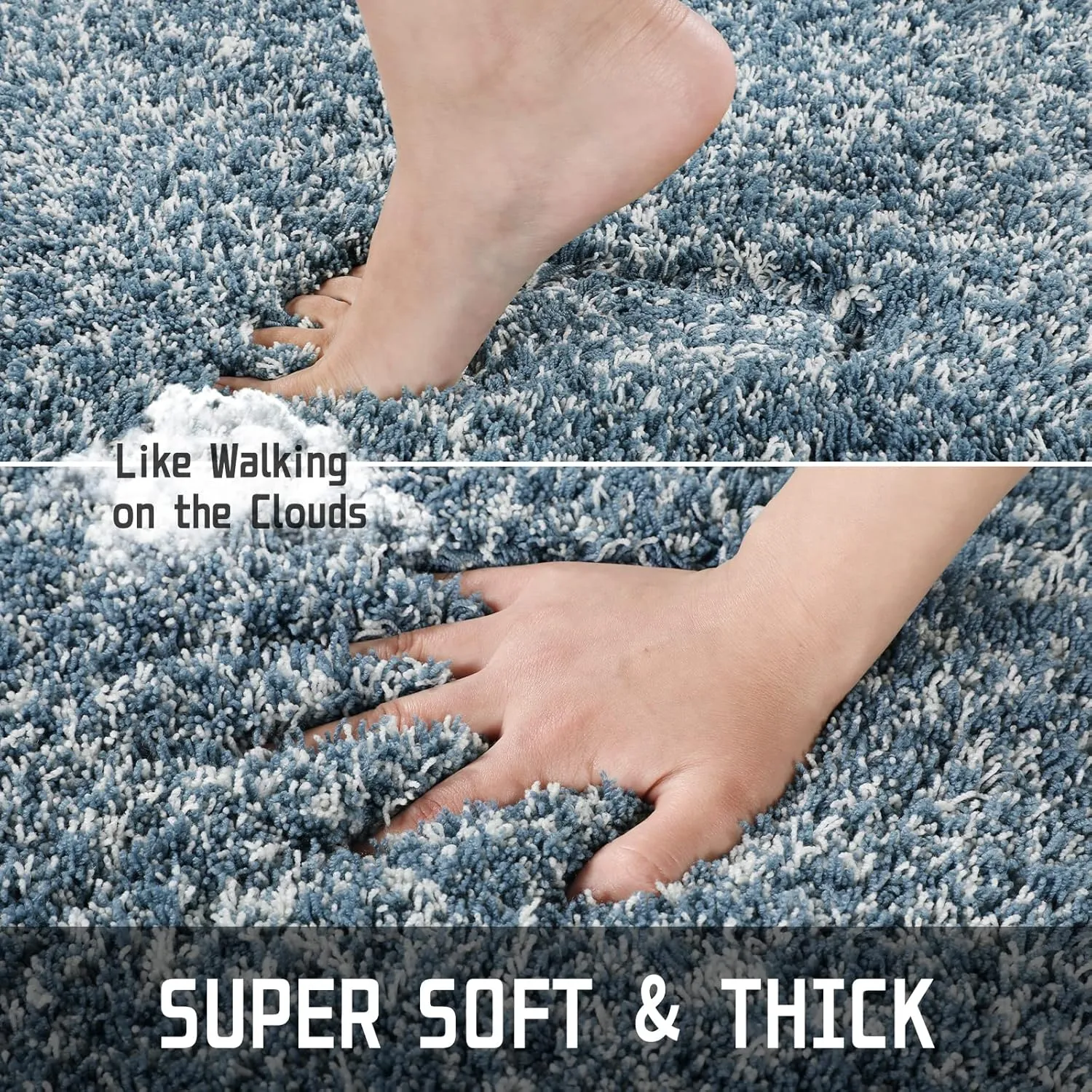 Yimobra Bathroom Rugs Non Slip Washable 36x24, Ultra Soft and Water Absorbent Bath Mats, Plush Fluffy Shower Mat Outside, Luxury Microfiber Thick Matts for Bathroom Floor/Tub, Denim Blue and White