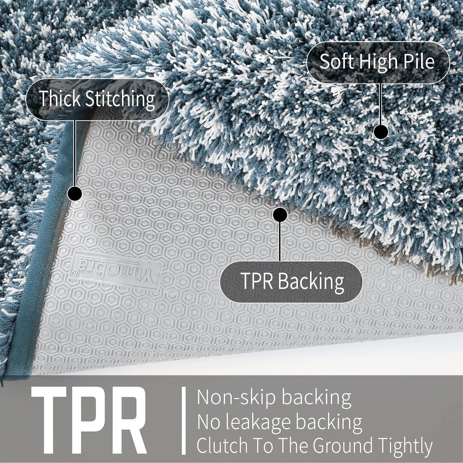 Yimobra Bathroom Rugs Non Slip Washable 36x24, Ultra Soft and Water Absorbent Bath Mats, Plush Fluffy Shower Mat Outside, Luxury Microfiber Thick Matts for Bathroom Floor/Tub, Denim Blue and White