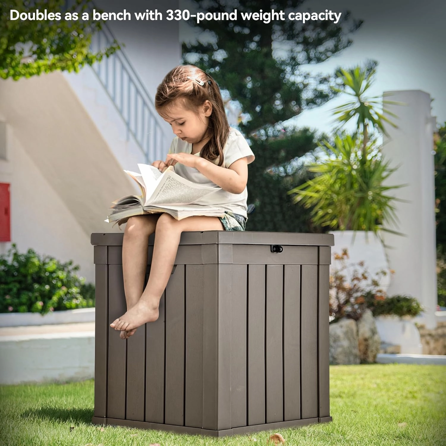 YITAHOME 51 Gallon Outdoor Storage Deck Box, Waterproof Resin Package Delivery and Storage Box with Lockable Lid for Patio Furniture Cushions, Pool Accessories, Garden Tools, Taupe