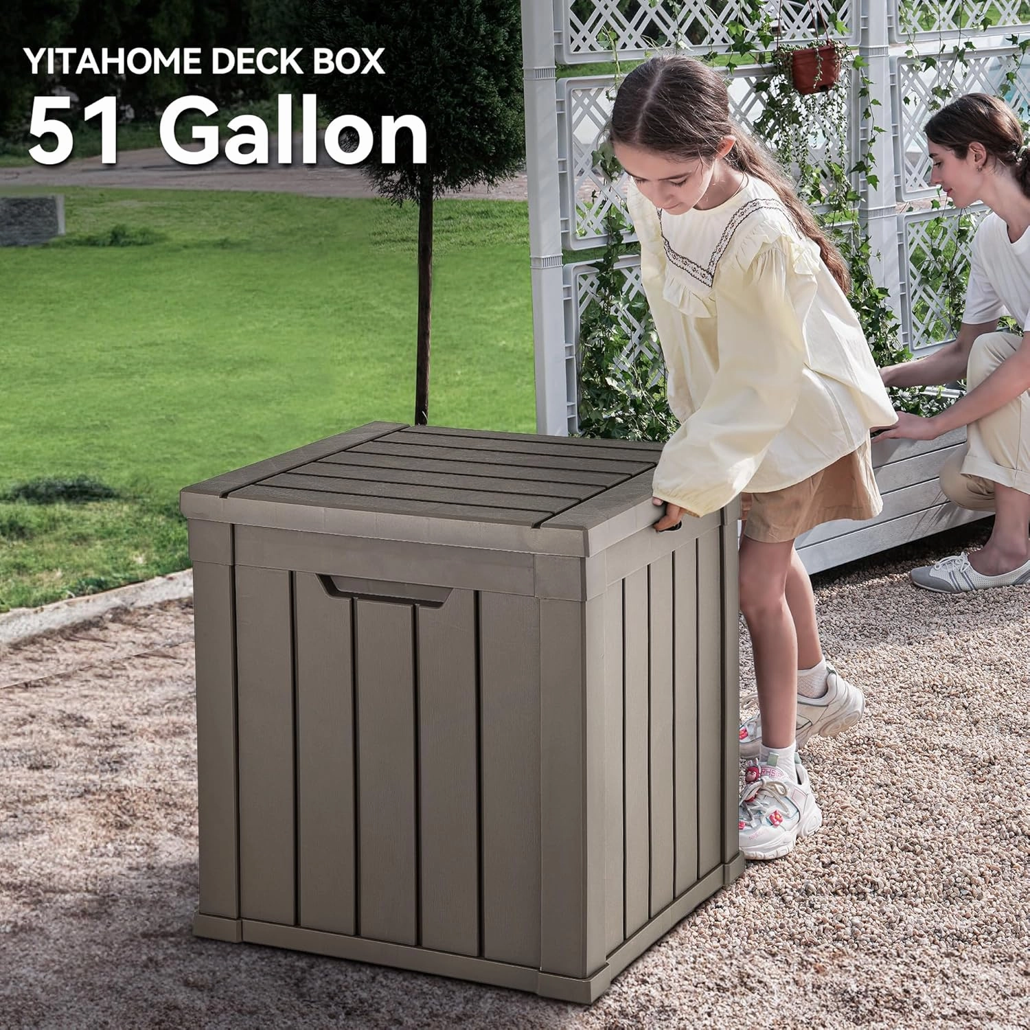 YITAHOME 51 Gallon Outdoor Storage Deck Box, Waterproof Resin Package Delivery and Storage Box with Lockable Lid for Patio Furniture Cushions, Pool Accessories, Garden Tools, Taupe