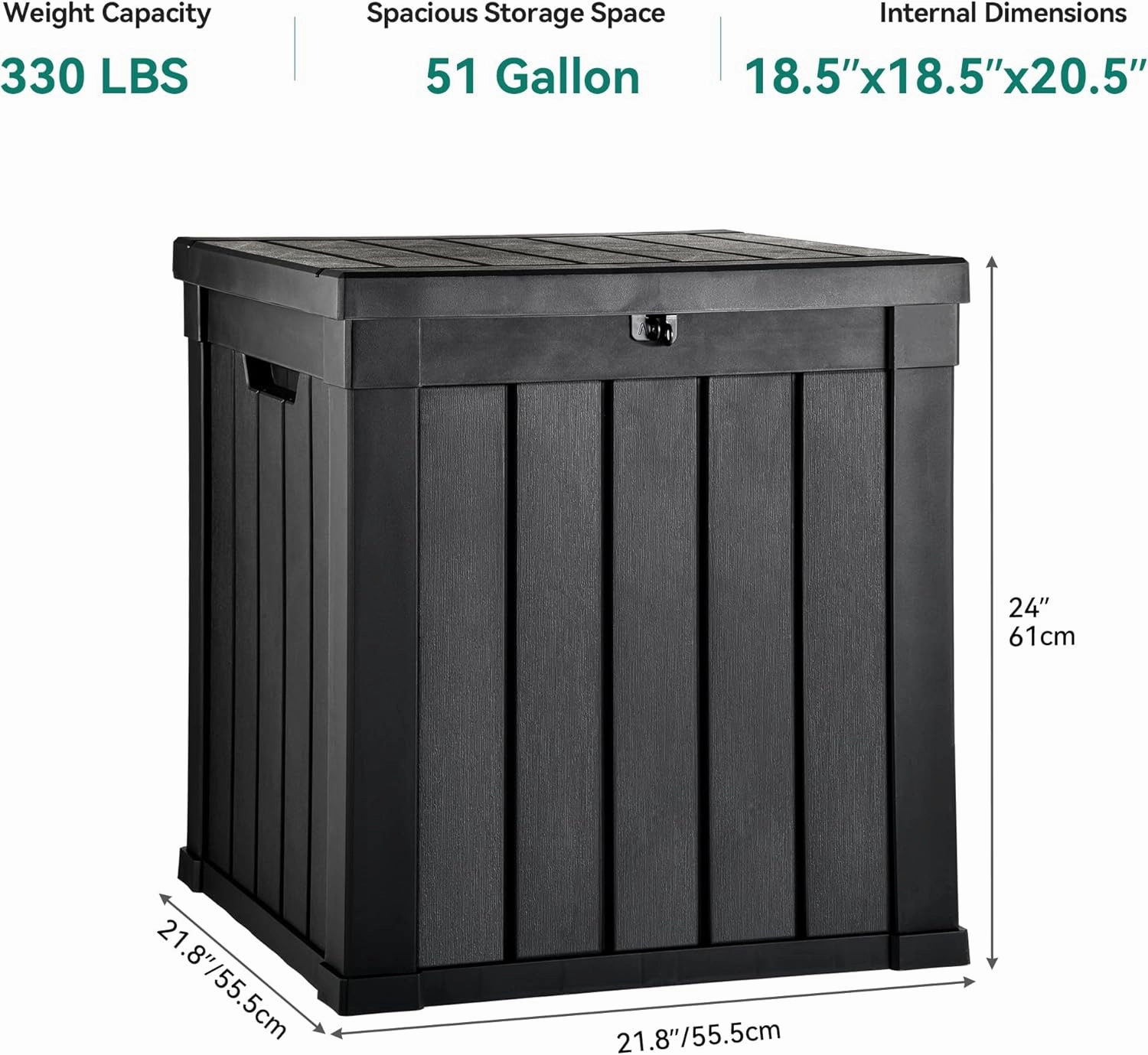 YITAHOME Deck Box, 51 Gallon Weather Resistant Outdoor Storage Container for Patio Cushions, Pool Supplies, Garden Tools, Lockable Lid and Side Handles, Black