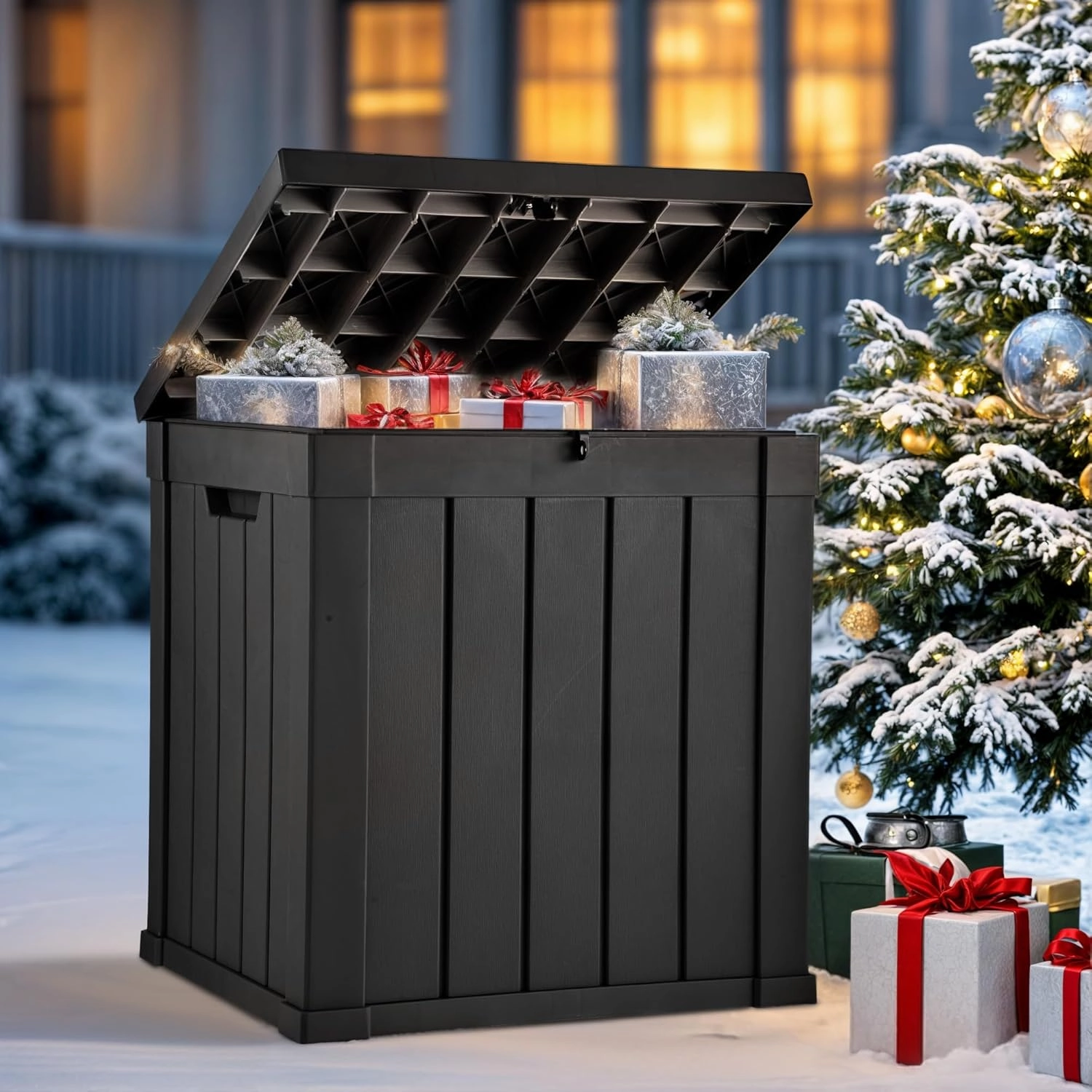 YITAHOME Deck Box, 51 Gallon Weather Resistant Outdoor Storage Container for Patio Cushions, Pool Supplies, Garden Tools, Lockable Lid and Side Handles, Black