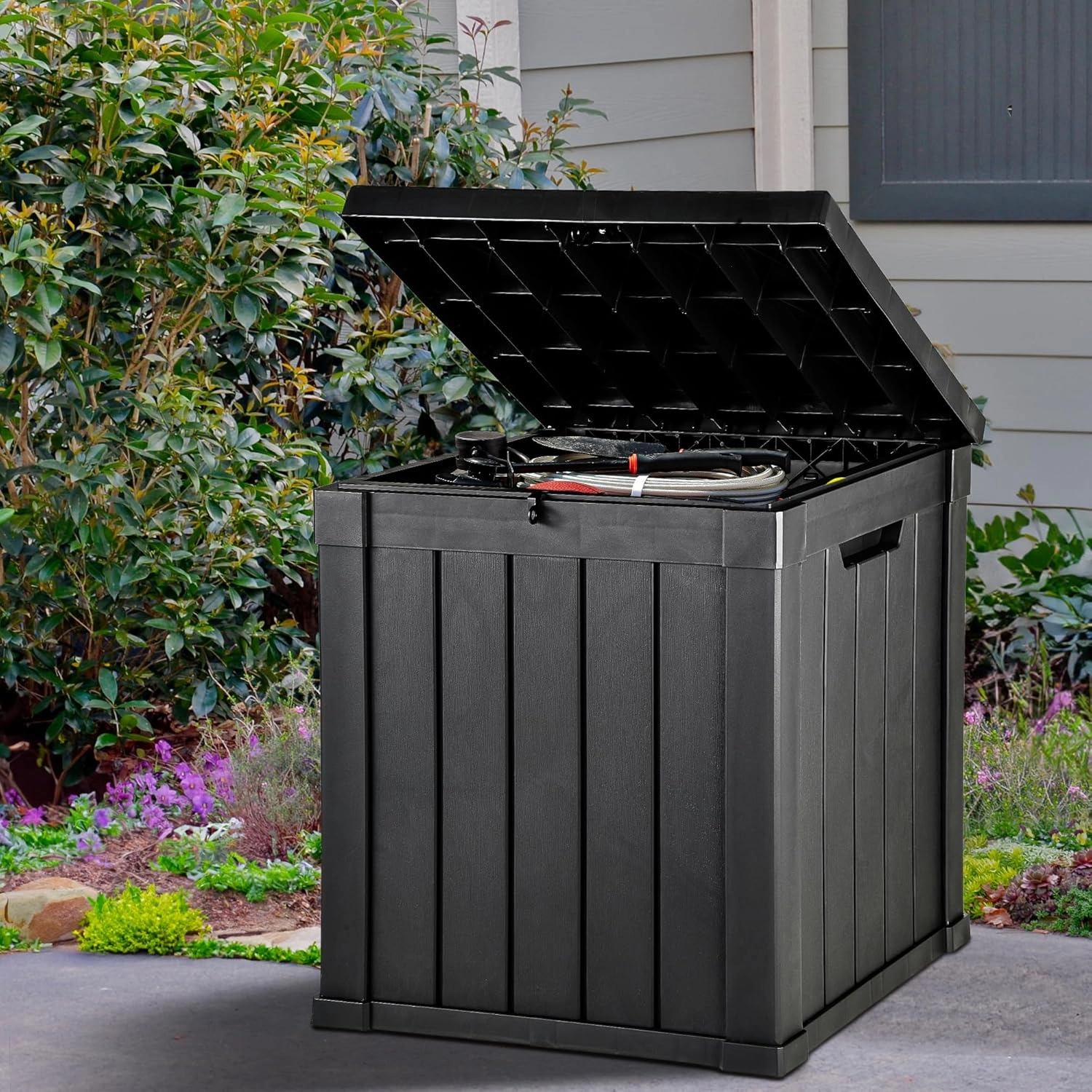 YITAHOME Deck Box, 51 Gallon Weather Resistant Outdoor Storage Container for Patio Cushions, Pool Supplies, Garden Tools, Lockable Lid and Side Handles, Black