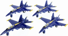YMCtoys - United States Blue Angels F/A-18 Super Hornet Fighter Jet 7 Inch 1:50 Scale Die Cast Model with Pullback Action - Navy Blue, (Set of 6) WING NUMBER 1, 2, 3, 4, 5, 6