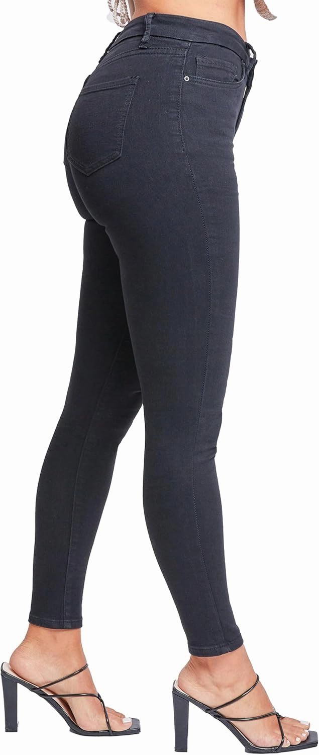 YMI Womens Curvy Fit 1-Button Tailored Wannabettabutt High Rise Skinny Jean Made with Recycled Fibers