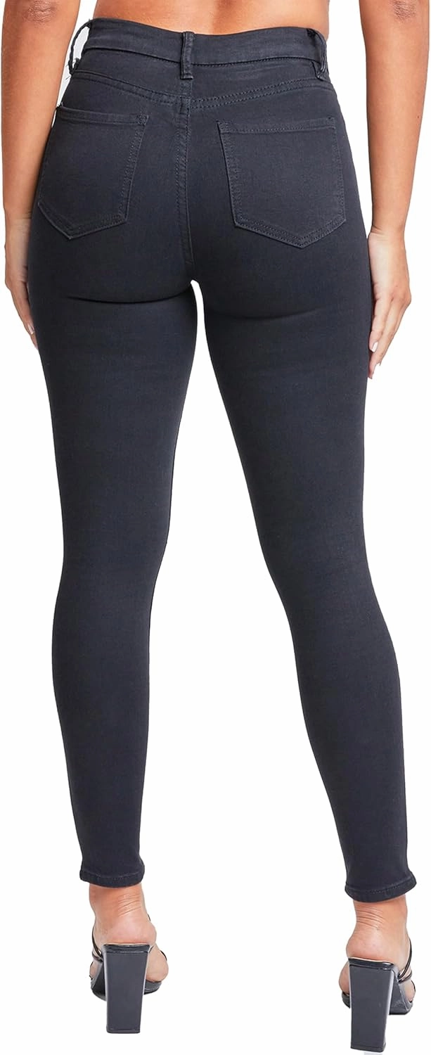 YMI Womens Curvy Fit 1-Button Tailored Wannabettabutt High Rise Skinny Jean Made with Recycled Fibers