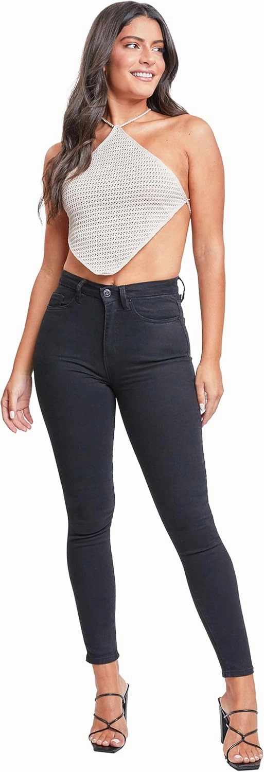 YMI Womens Curvy Fit 1-Button Tailored Wannabettabutt High Rise Skinny Jean Made with Recycled Fibers