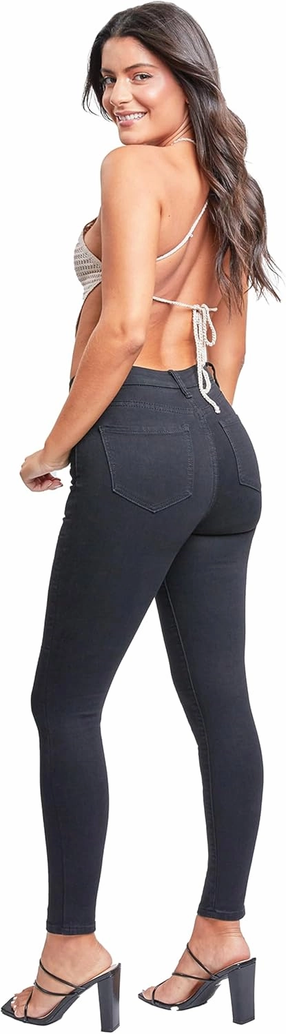 YMI Womens Curvy Fit 1-Button Tailored Wannabettabutt High Rise Skinny Jean Made with Recycled Fibers