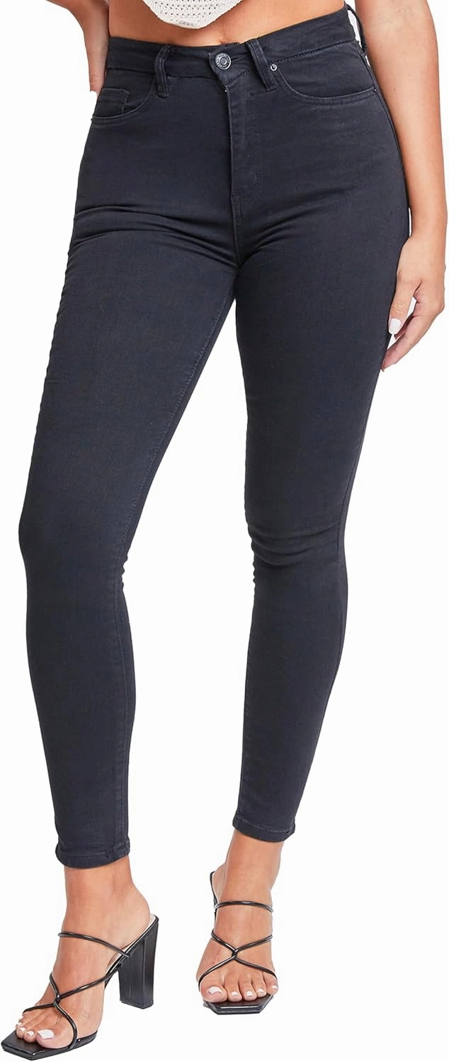 YMI Womens Curvy Fit 1-Button Tailored Wannabettabutt High Rise Skinny Jean Made with Recycled Fibers