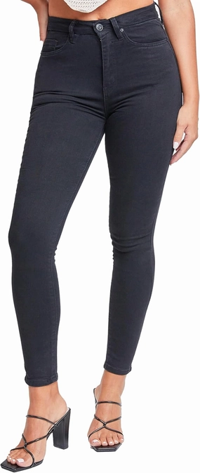 YMI Womens Curvy Fit 1-Button Tailored Wannabettabutt High Rise Skinny Jean Made with Recycled Fibers