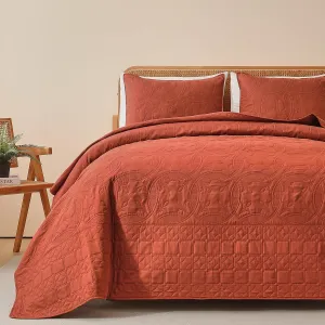 Yogeneg King/Cal King Size Quilt Bedding Set,3Piece Brunt Orange Quilt Set with Pillow Shams,Geometric Coin Pattern Summer Bedspread Coverlet,Lightweight Soft Bed Cover,All Season(Brunt Orange,King)