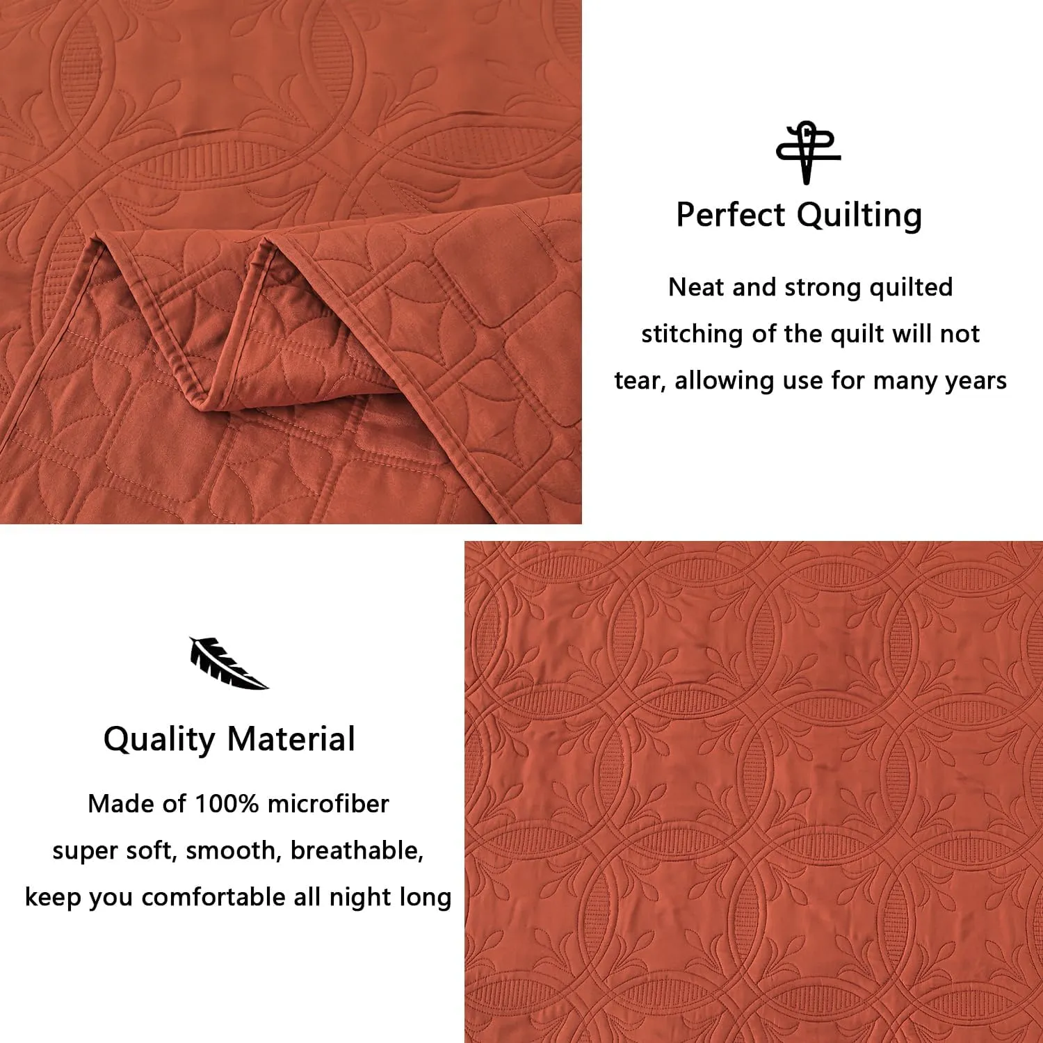 Yogeneg King/Cal King Size Quilt Bedding Set,3Piece Brunt Orange Quilt Set with Pillow Shams,Geometric Coin Pattern Summer Bedspread Coverlet,Lightweight Soft Bed Cover,All Season(Brunt Orange,King)