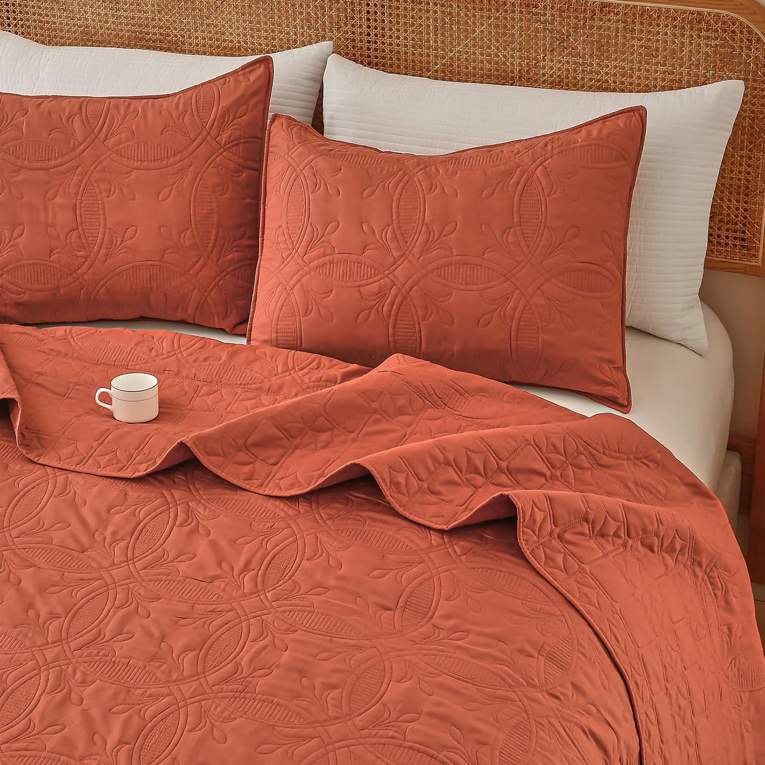 Yogeneg King/Cal King Size Quilt Bedding Set,3Piece Brunt Orange Quilt Set with Pillow Shams,Geometric Coin Pattern Summer Bedspread Coverlet,Lightweight Soft Bed Cover,All Season(Brunt Orange,King)