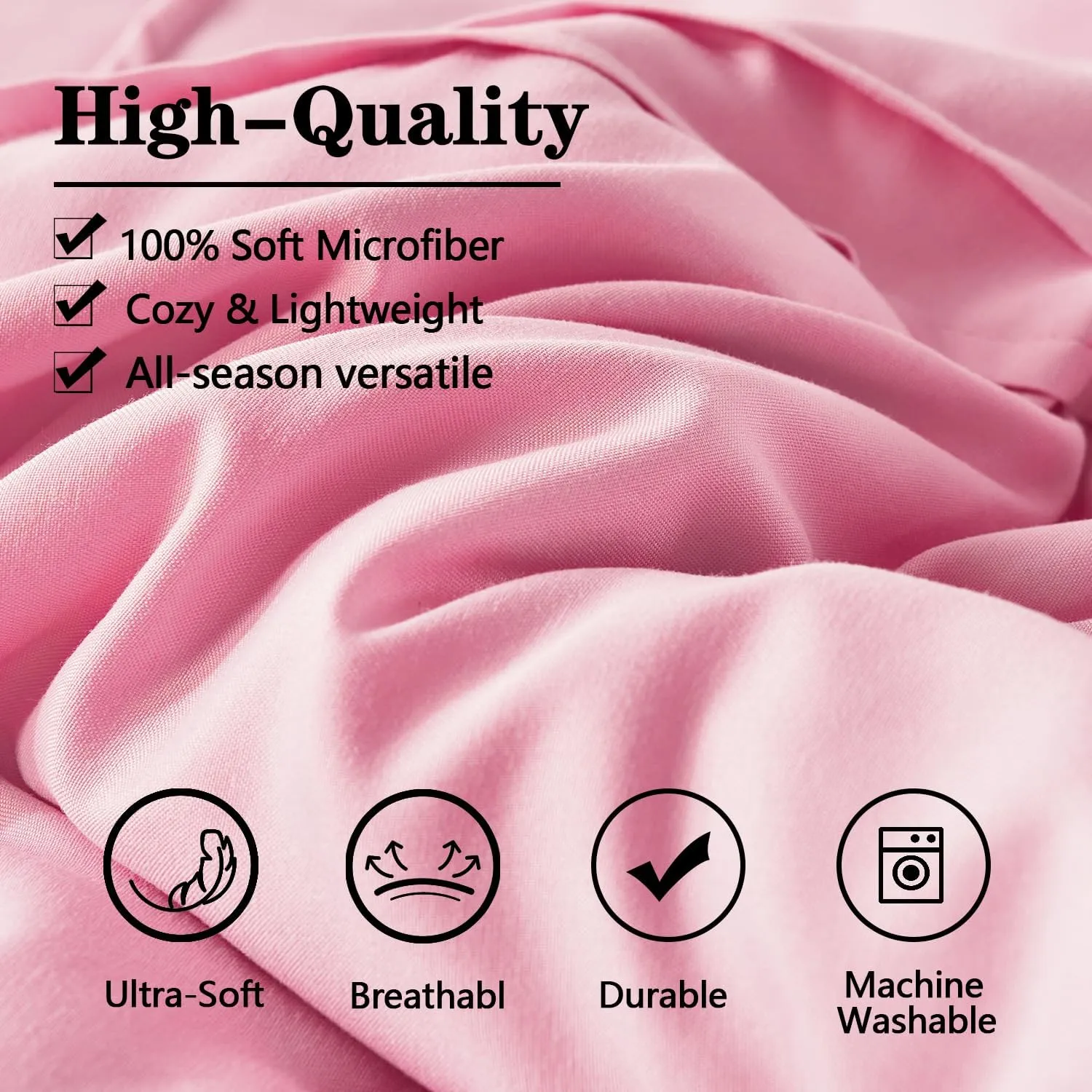 Yogeneg Queen Comforter Set 7 Piece Bed in a Bag,Grid Pinch Pleat Pink Bedding Set,Striped Textured Soft Microfiber Comforter with Sheet Set,All Season Complete Bed Set(Pink,Queen)