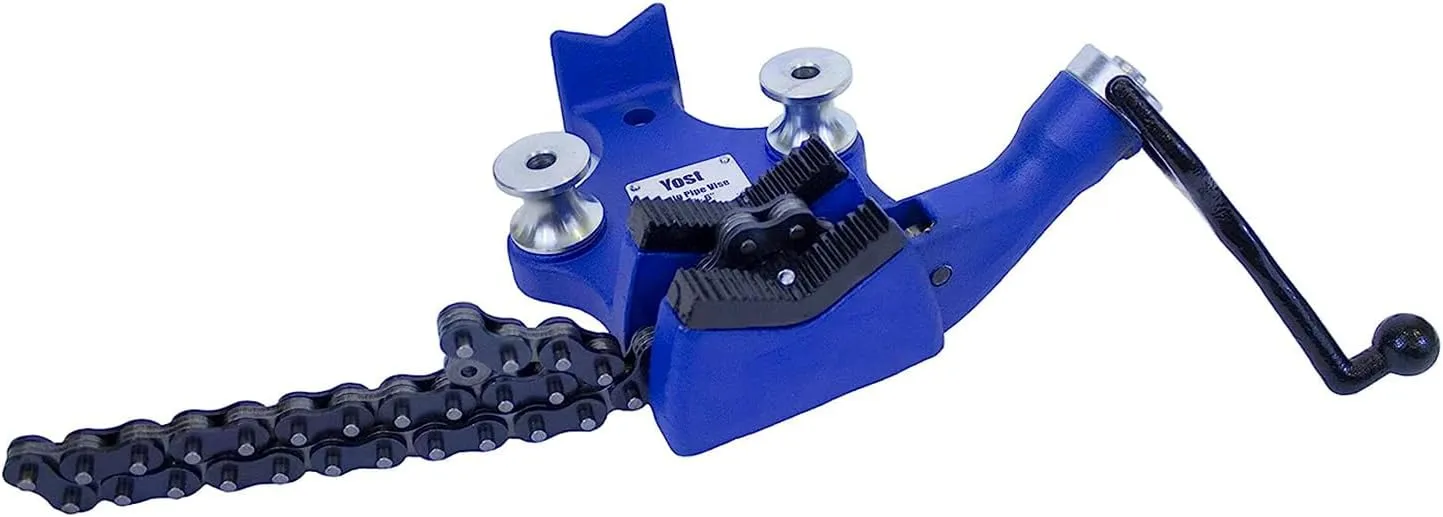 Yost Vises BC-6 Bench Chain Vise | 1/4 Inch to 6 Inch Pipe Clamp Capacity | Work Bench Vise | Heavy Duty Cast Iron Body and Durable Leg Chain | Blue