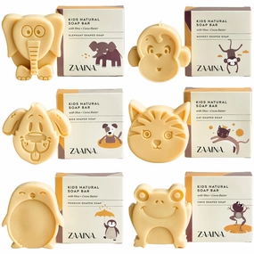 ZAAINA Natural Kids Soap Bar - Handmade in USA, Fun Bath Time for Children - Unique Cute Animal Shape Soap for Boys Girls, Gift for Kids, Body Soap Bars - Gentle on Sensitive Skin - Set of 6
