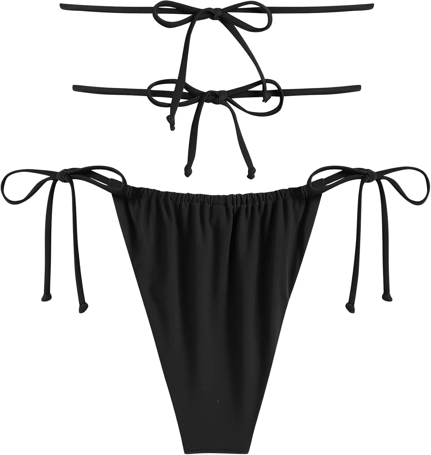 ZAFUL Women 2 Piece Strapless Bikini Swimsuits Ruffle Ribbed Self Tie Bandeau Bikini Set High Cut String Bathing Suits