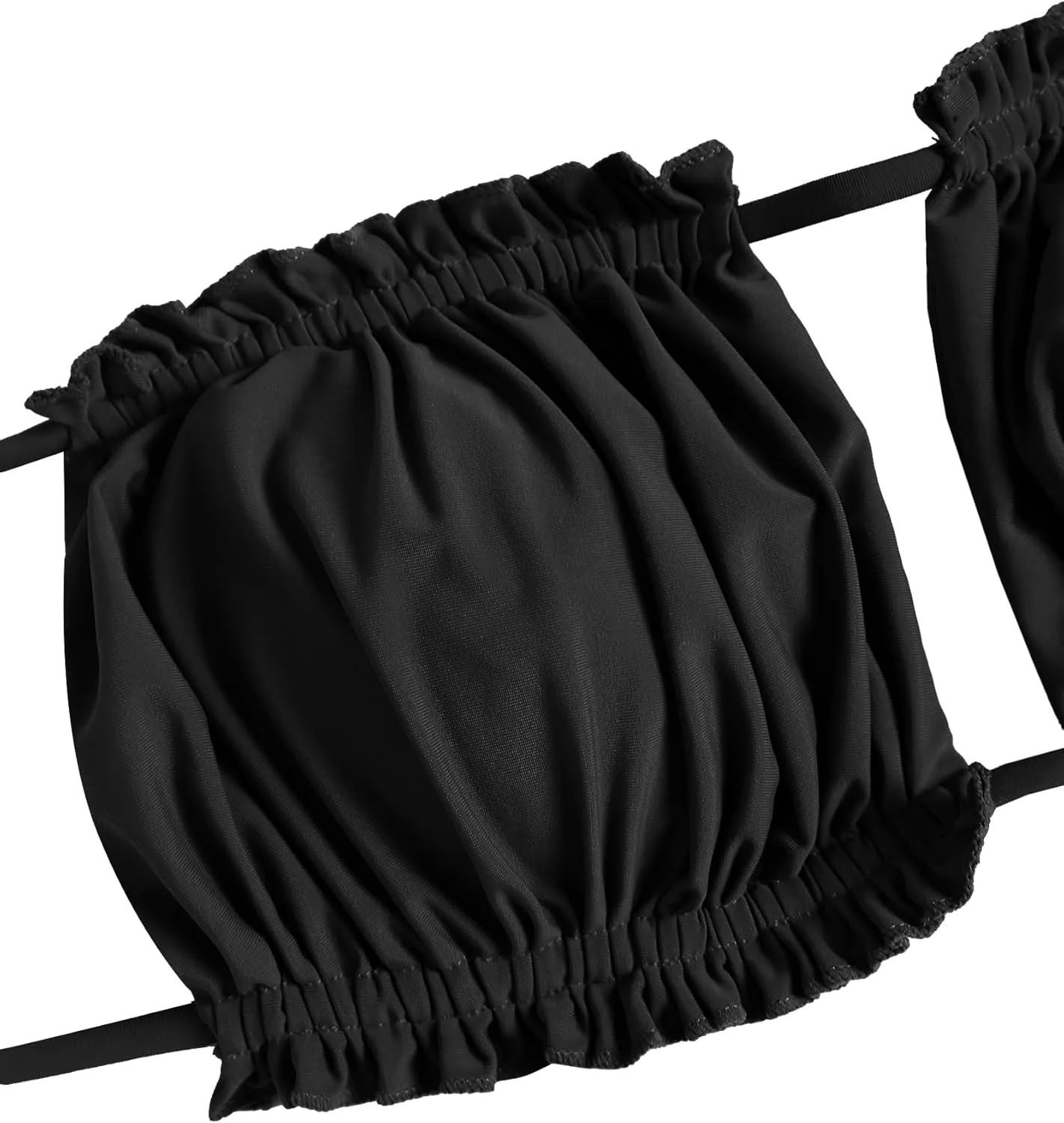 ZAFUL Women 2 Piece Strapless Bikini Swimsuits Ruffle Ribbed Self Tie Bandeau Bikini Set High Cut String Bathing Suits