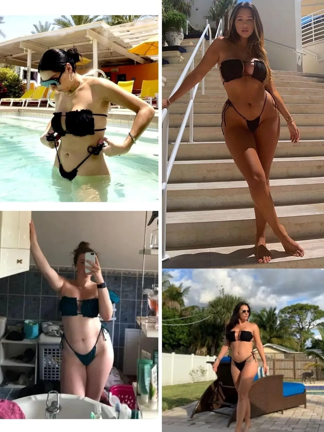 ZAFUL Women 2 Piece Strapless Bikini Swimsuits Ruffle Ribbed Self Tie Bandeau Bikini Set High Cut String Bathing Suits