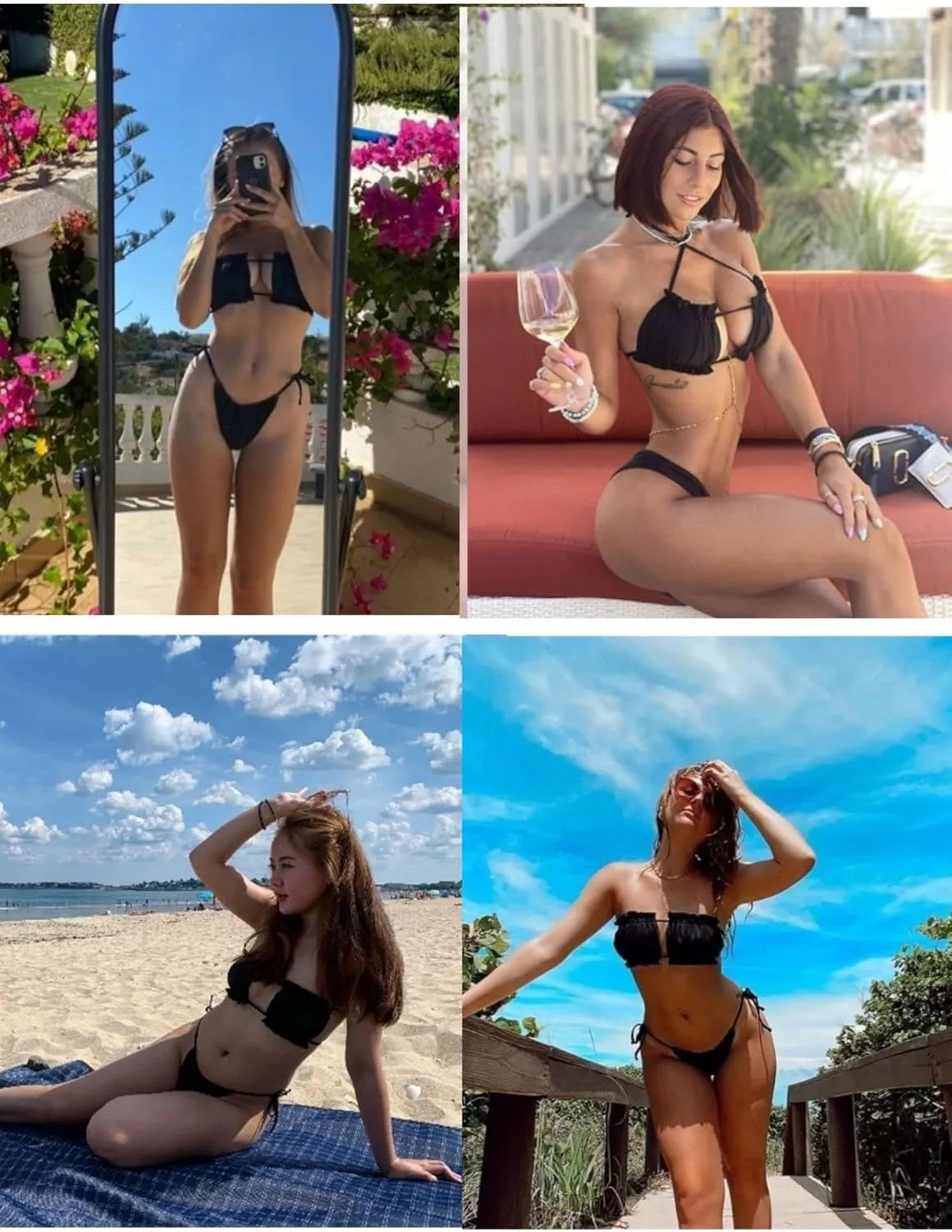 ZAFUL Women 2 Piece Strapless Bikini Swimsuits Ruffle Ribbed Self Tie Bandeau Bikini Set High Cut String Bathing Suits