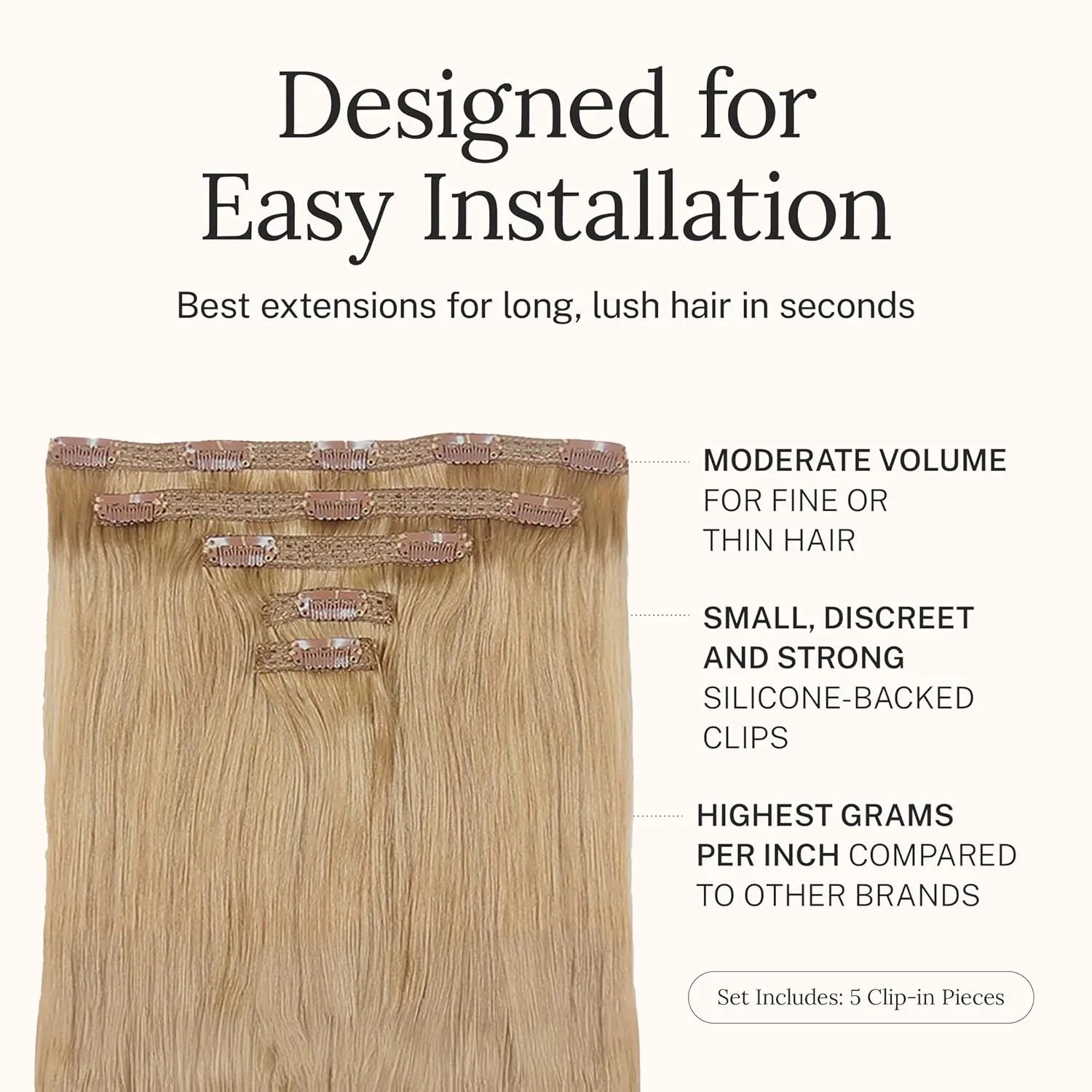 Zala Clip In Hair Extensions - 100% Remy Human Hair - Natural, Silky & Straight Discreet Clip in Extensions - Blend Easy into Natural Hair - 5 Piece Set, in Honey Blonde (100g / 20 inch)
