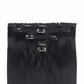Zala Clip In Hair Extensions - 100% Remy Human Hair - Natural, Silky & Straight Discreet Clip in Extensions - Blend Easy into Natural Hair - 5 Piece Set, in Jet Black (100g / 20 inch)