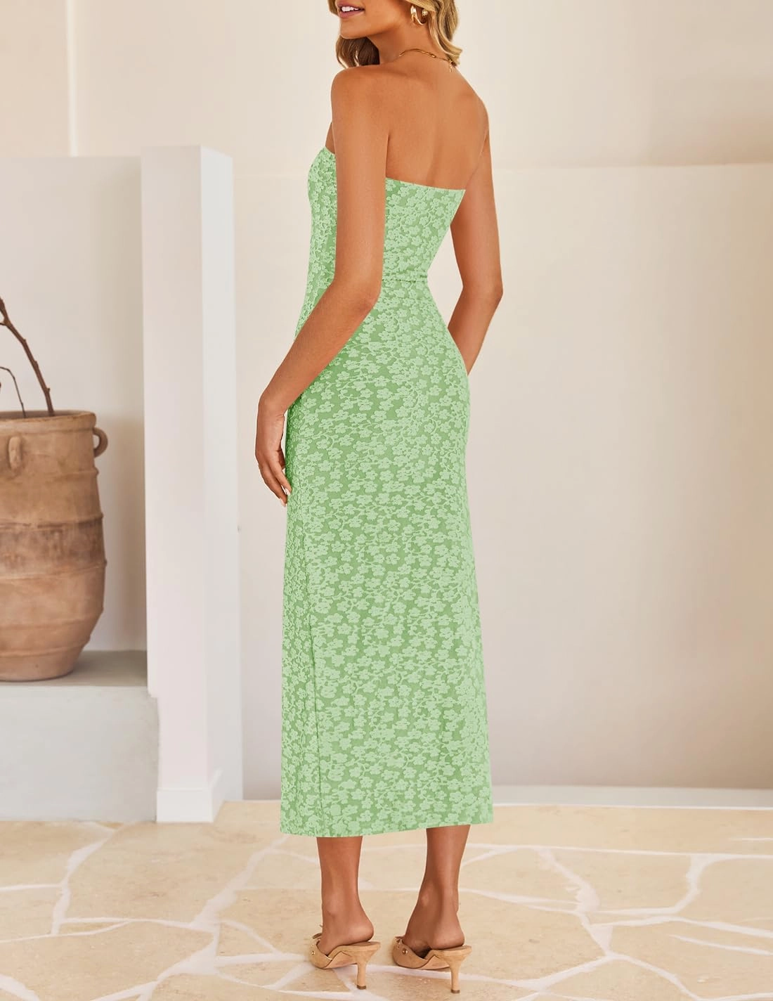 ZESICA Women's 2025 Summer Boho Floral Strapless Bodycon Dress Off Shoulder Tube Beach Party Long Midi Dresses