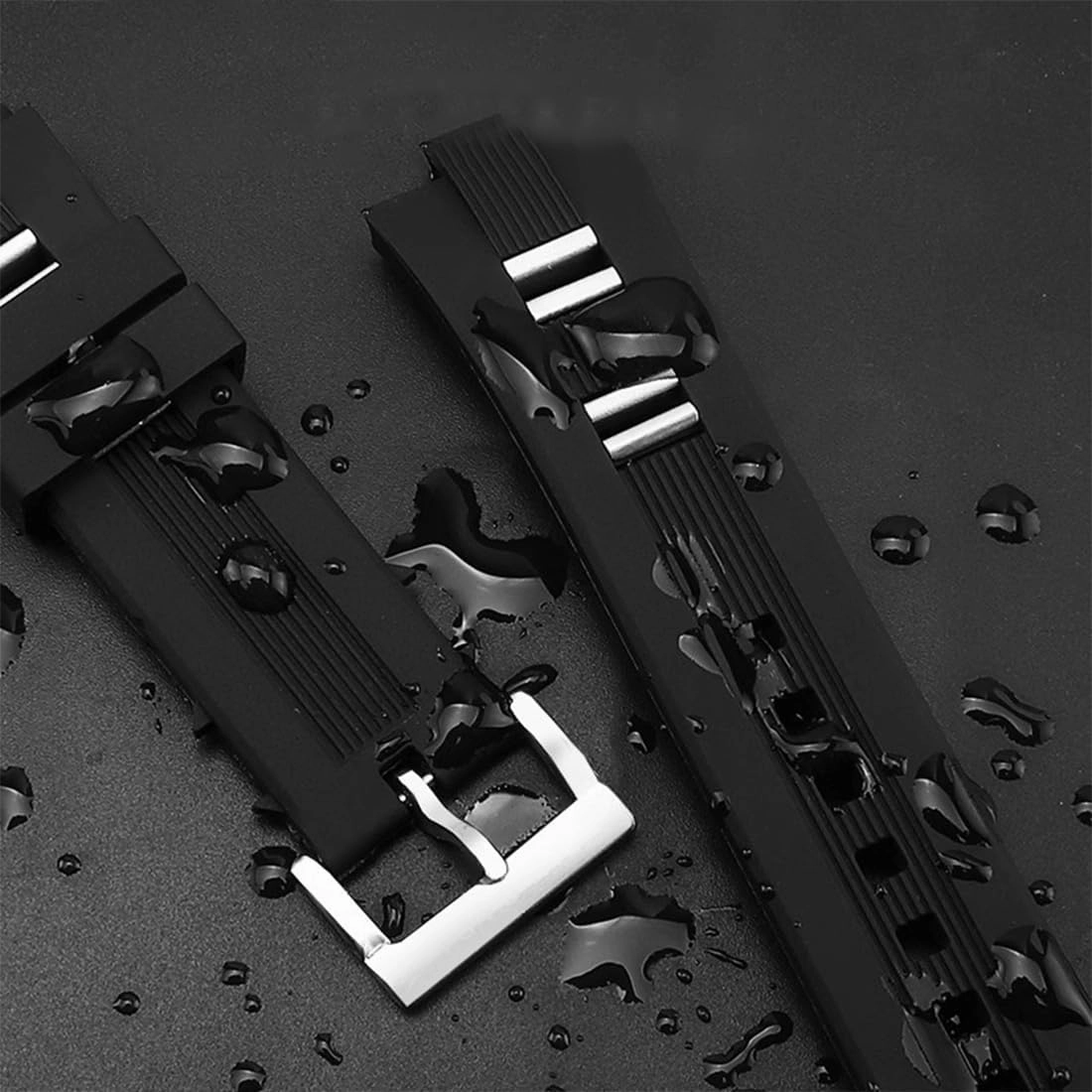 ZHUOLEI Black Silicone 26mm Rubber Watch Band Lug Width 9mm with Stainless Steel Buckle with Tool Replacement for Men's Watches