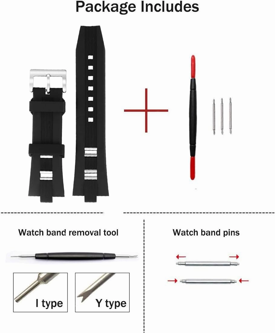 ZHUOLEI Black Silicone 26mm Rubber Watch Band Lug Width 9mm with Stainless Steel Buckle with Tool Replacement for Men's Watches