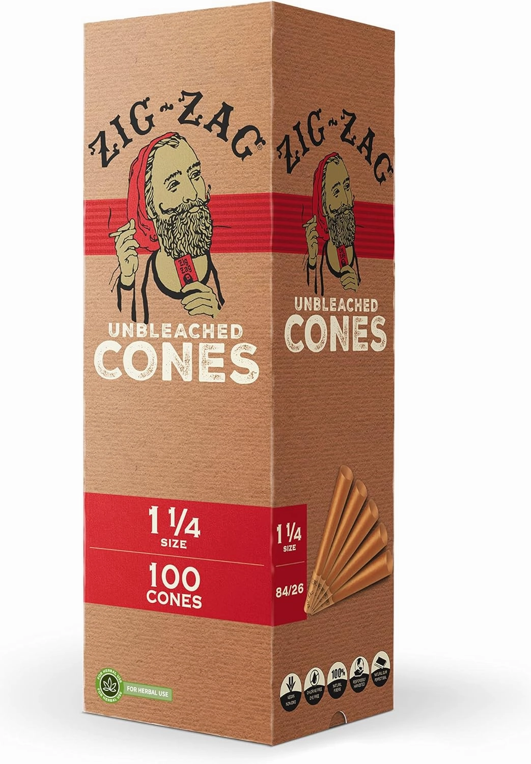 ZIG-ZAG 1 ¼-Inch Pre Rolled Cones - 100 Pack - Natural Unbleached Rolling Papers - Easy to Use & Convenient Bulk Pack- prerolled