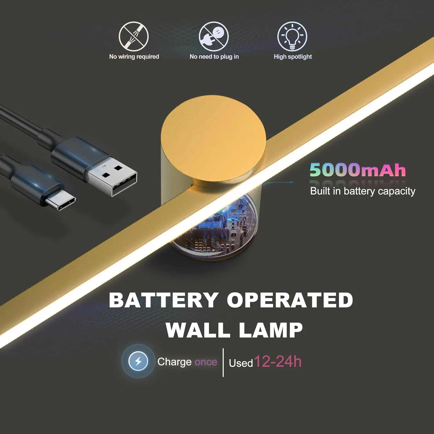 ZitoStory Battery Operated Picture Light with Remote,Wireless Dimmable Art Lights for Paintings Rechargeable Gallery Light Artwork Lighting for Canvas, Portrait (Gold,16'' Inch)